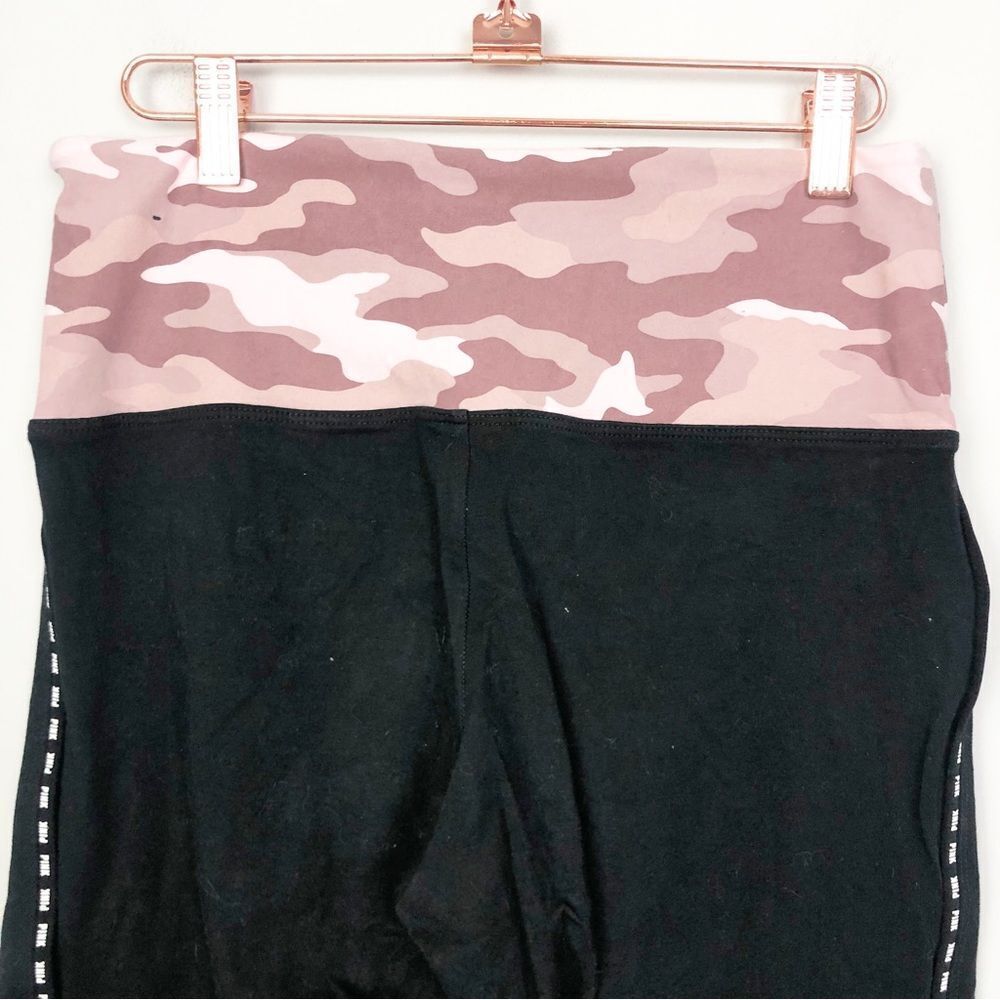 VICTORIA’S SECRET PINK | Black Yoga Leggings Blush Pink Camo Waistband Women’s L - Picture 7 of 10